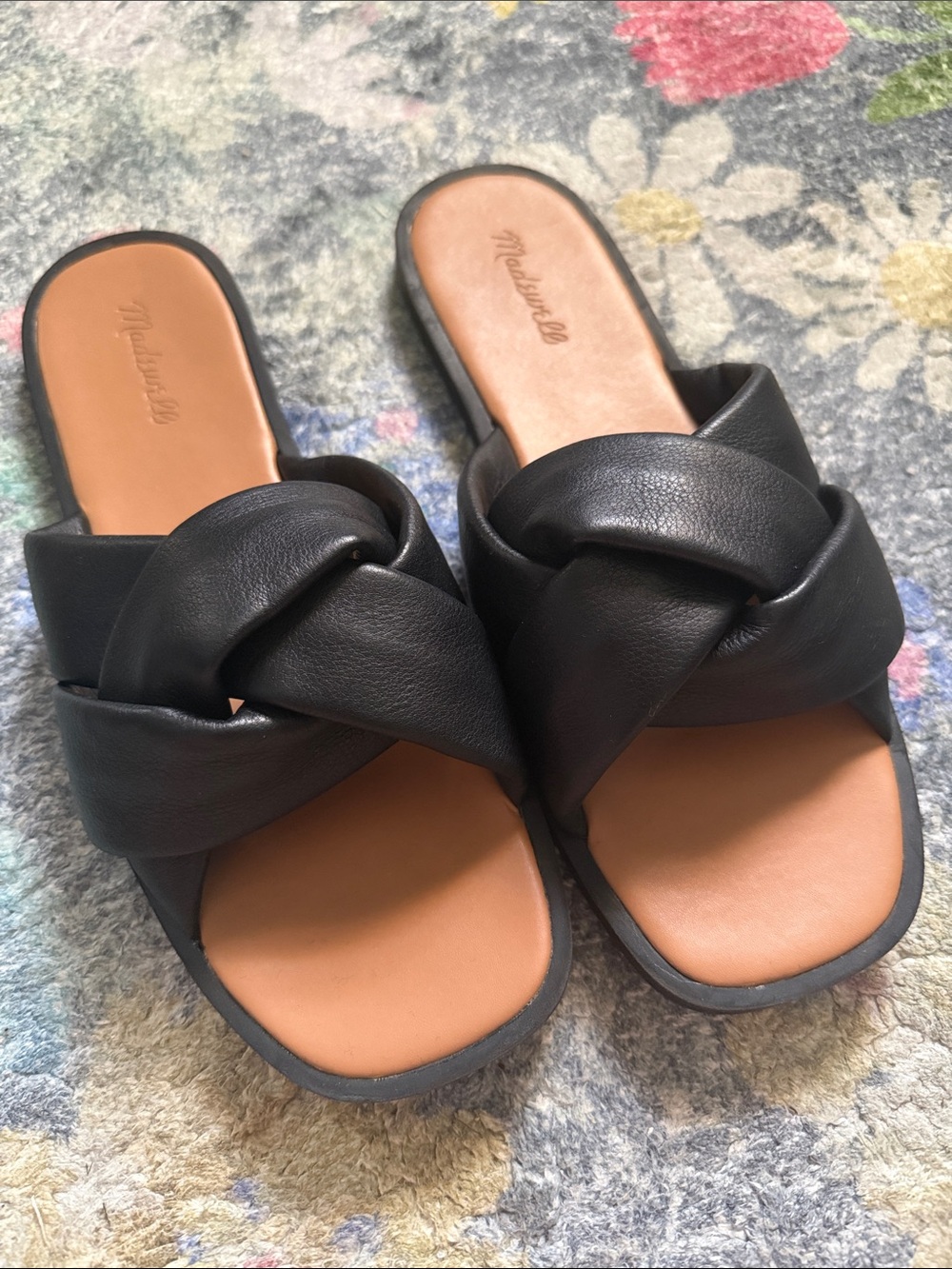 Madewell Jayna Braided Black Leather Slide Sandals